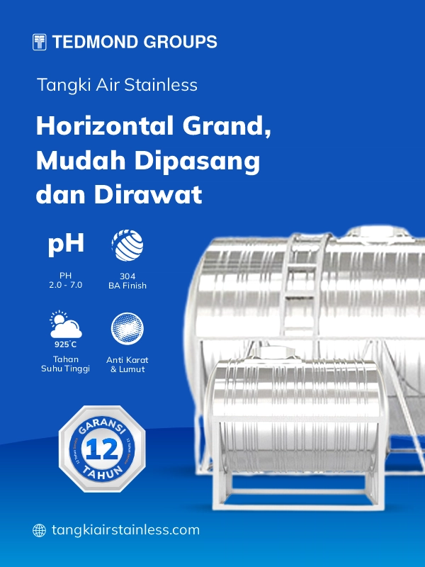 Tangki Air Stainless Horizontal Grand, Mudah Dipasang dan Dirawat