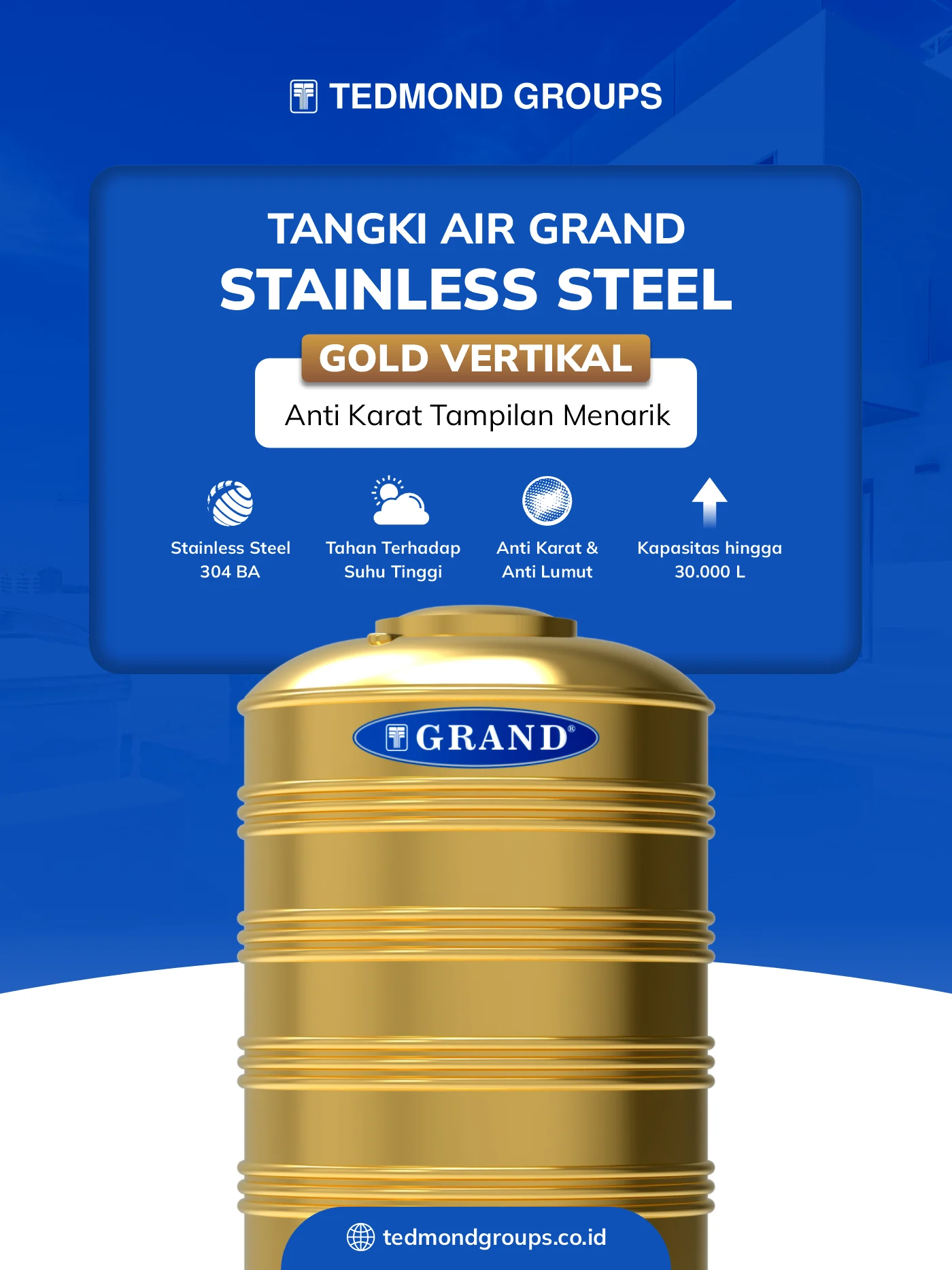 Tangki Air Stainless Gold Grand, Anti Karat Tampilan Menarik