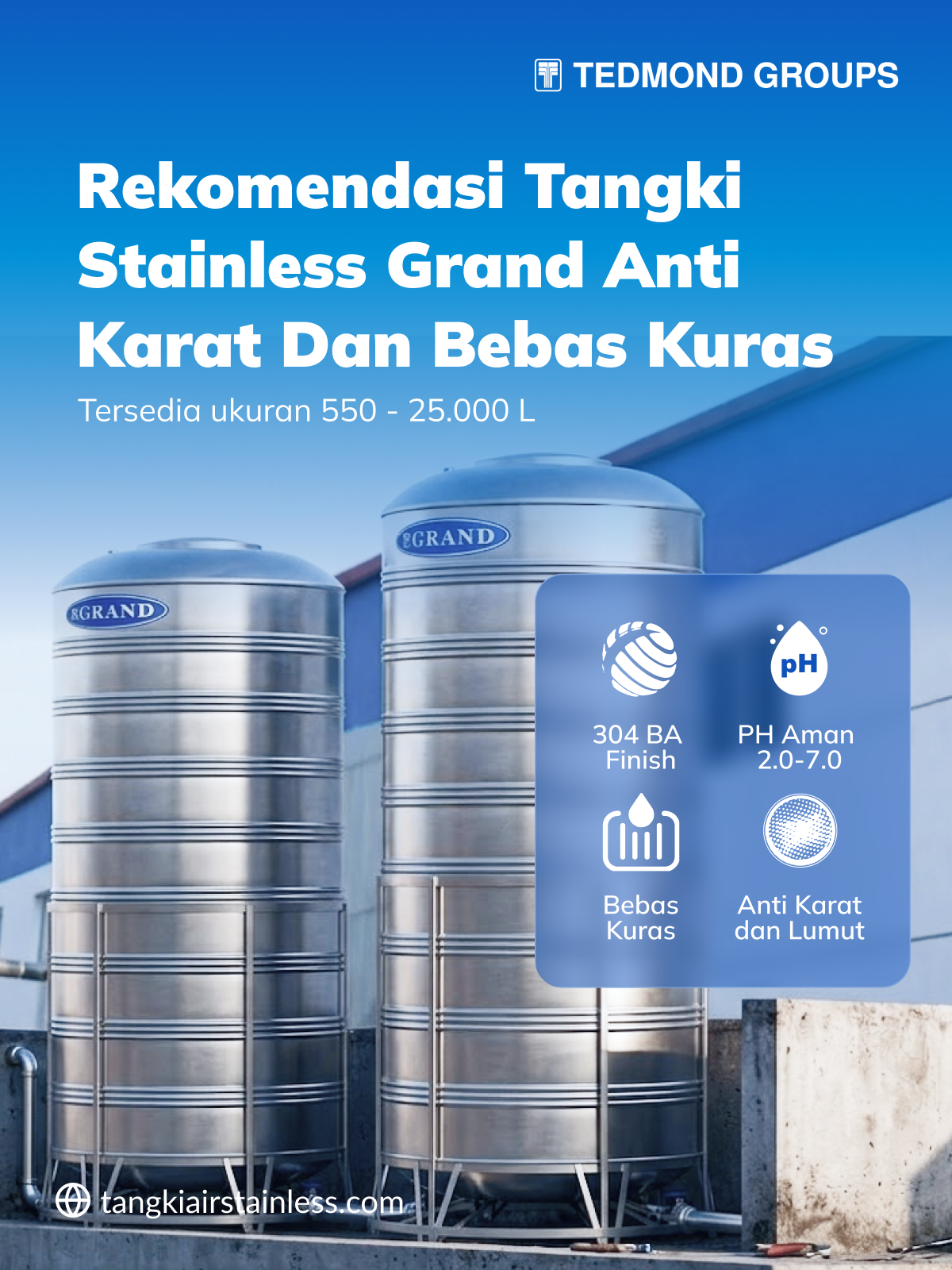 Rekomendasi Tangki Stainless Grand Anti Karat dan Bebas Kuras