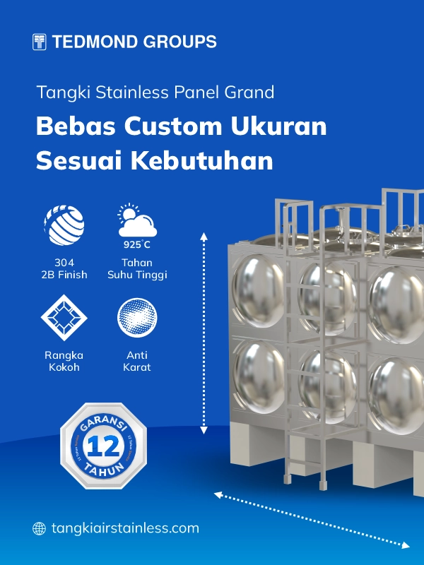 Tangki Stainless Panel Grand, Kapasitas Besar dan Bisa Custom Ukuran